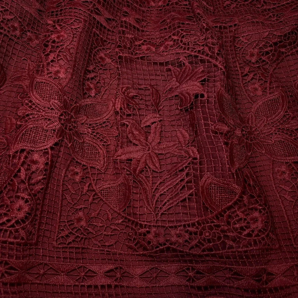 Talbots Women’s Floral Lace Fit & Flare Midi Skirt 12P Burgundy New Petite
